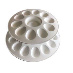 Tupperware 2 Piece Egg-Ceptional, White, 2 Tiered Deviled Egg Server #3984 #3985